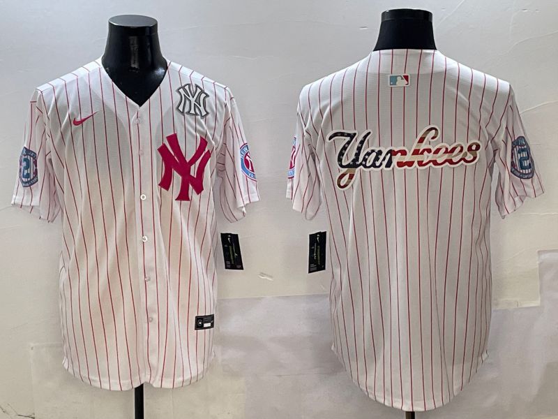 Men New York Yankees Blank White Stripe Jointly Name Nike 2025 MLB Jersey style 8->new york yankees->MLB Jersey